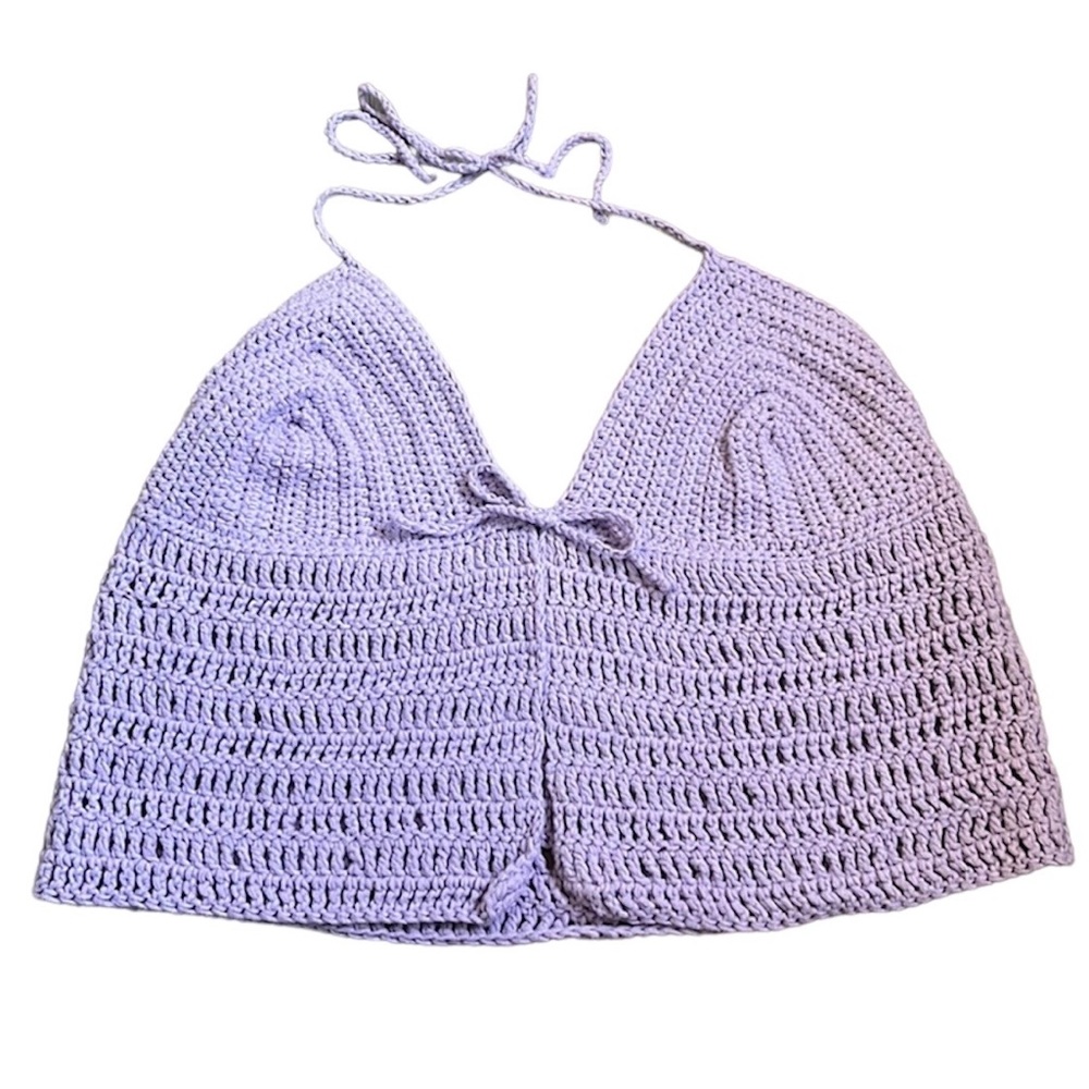 Cute Purple Crocheted Halter Top Ties in Front